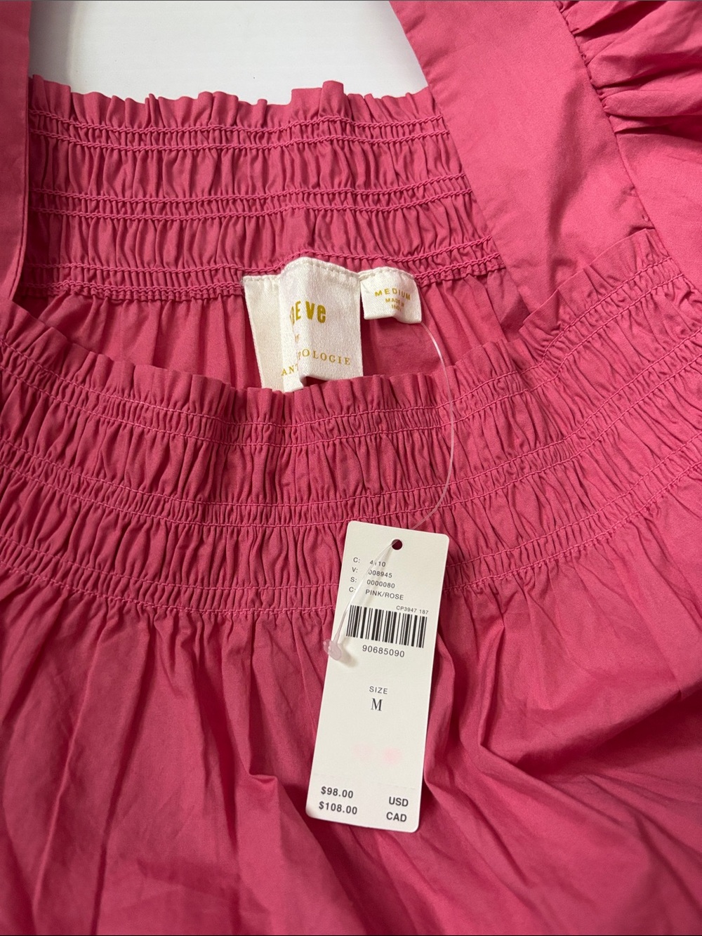 Maeve by Anthropologie Hot Pink Puff-Sleeve Square Neck Blouse - Picture 3 of 4